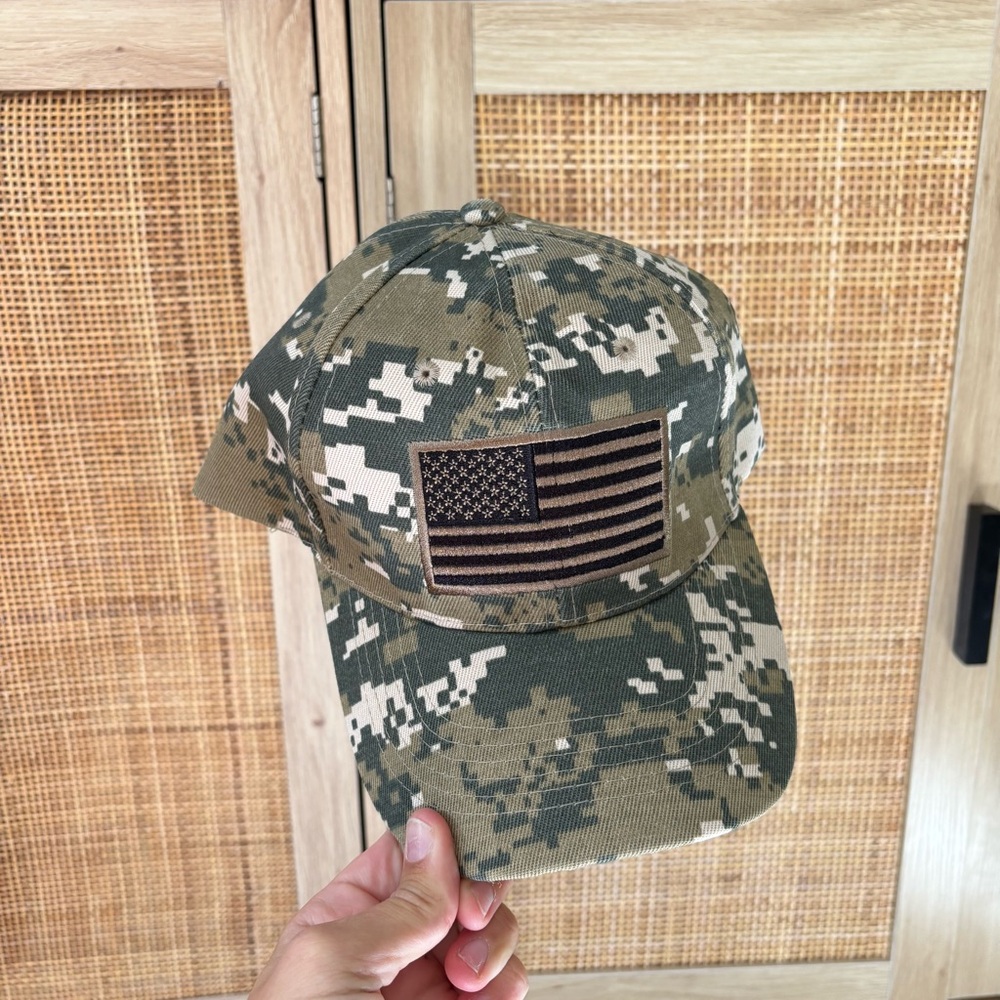 Camouflage Baseball Cap with American Flag Patch